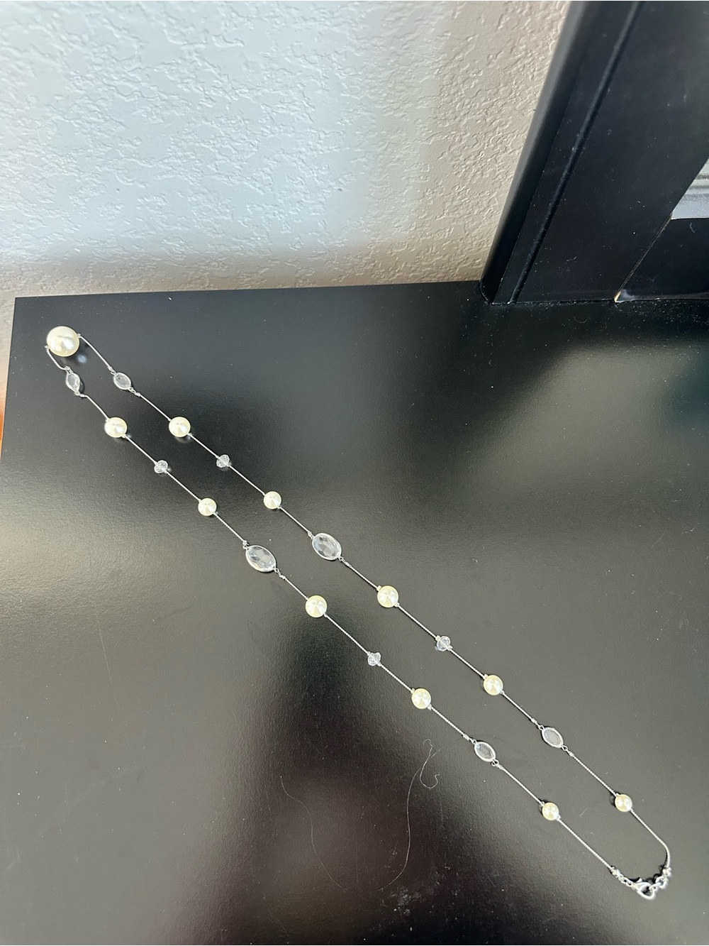Delicate Pearl and Crystal Station Necklace - White